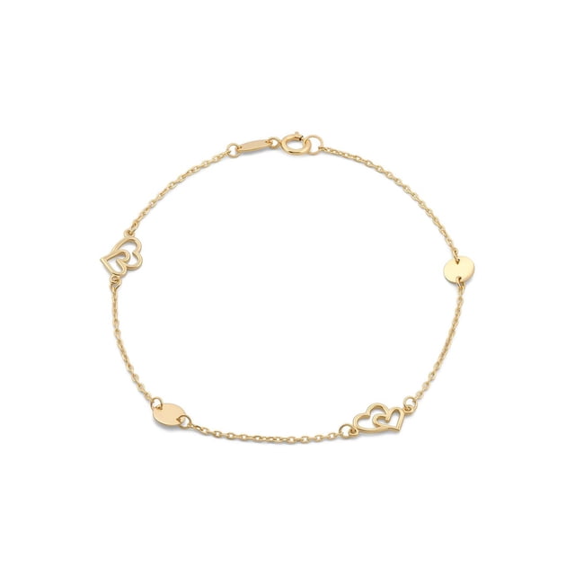 Pulsera Corazones y Espejos Oro Solido 10k