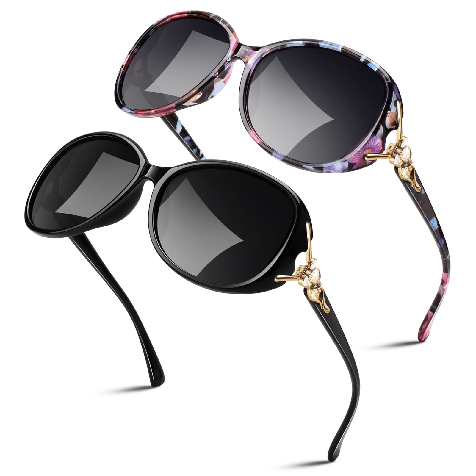 Sunier Oversized Butterfly Polarized Sunglasses, Black (2 Pair) photo 1