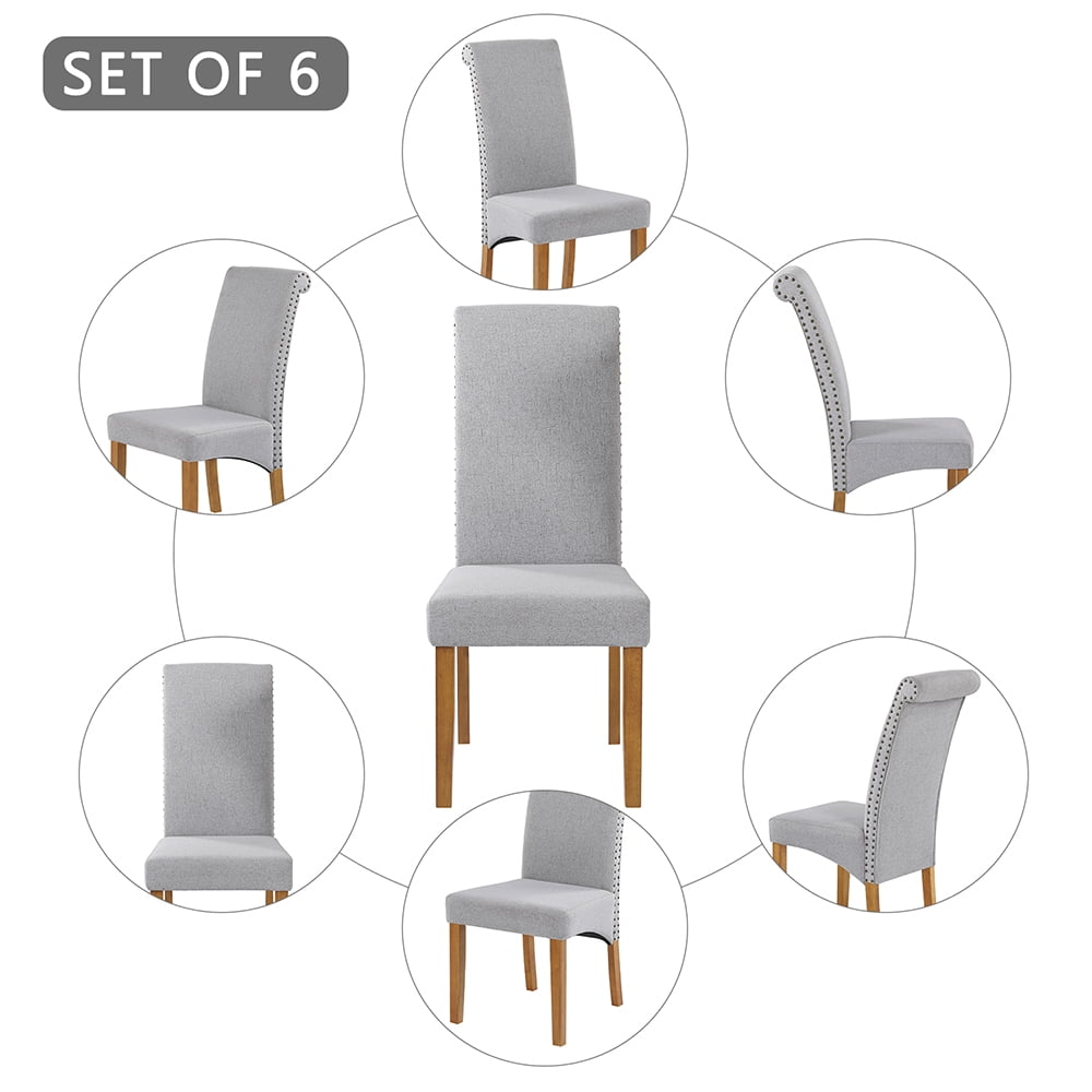 Kepooman Modern Tufted Armless Dining Chair with Nailed Trim for Living Room, Set of 6, Gray Kepooman Modern Tufted Armless Dining Chair with Nailed Trim for Living Room, Set of 6, Gray