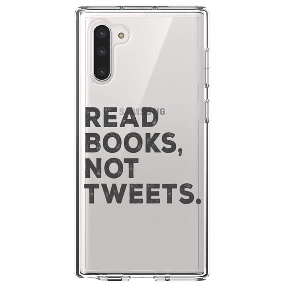 DistinctInk Clear Shockproof Hybrid Case for Samsung Galaxy Note 10 (6.3" Screen) - TPU Bumper Acrylic Back Tempered Glass Screen Protector - Read Books, Not Tweets