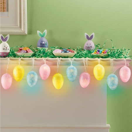springtime glittery pastel eggs string egg easter battery decorations powered lights led yellow pink