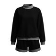 thumbnail image 5 of Women's 2 Piece Outfits Sweatshirt and Shorts Sets Long Sleeve Crew Neck Lounge Matching Sets with Pockets Plaid Trim Casual Pajama Set Black, 5 of 5
