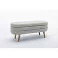 thumbnail image 3 of Storage Ottoman Bench, 44.88" Velvet Upholstered Entryway Bench with Flip Top and Safety Hinges, Oval End of Bed Bench with Solid Wood Legs for Living Room Bedroom Hallway, Light Gray, 3 of 7