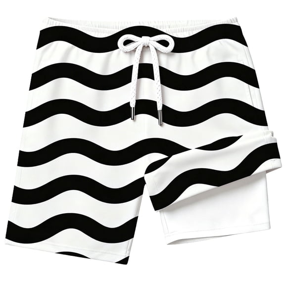 Kiijoy Boys Striped Swim Trunks with Compression Liner Quick Dry Swim Shorts, Sizes 2-14