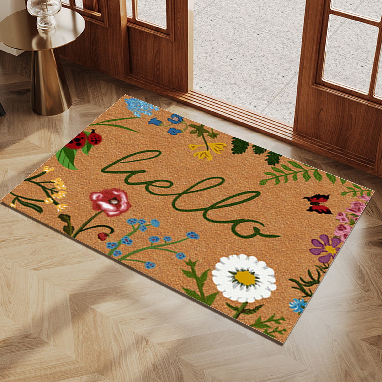 C Spring Floral Welcome Outdoor Mat Artificial Coir Grip Backing Sturdy Outdoor Indoor Mats Welcome Floral Doormat for Front Door 31.49X19.68 Inches