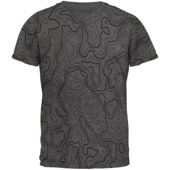 Hiking Fanatic Topographical Map Pattern Mens Soft T Shirt Charcoal Heather SM