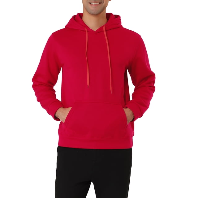 INSPIRE CHIC Men's Plush Lined Pullover Hoodie Sweatshirts with Pocket S Red
