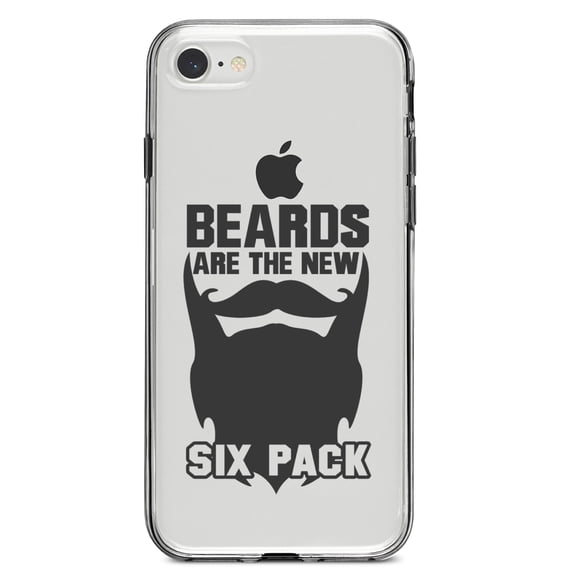 DistinctInk Clear Shockproof Hybrid Case for iPhone 7 8 SE (2020 Model) 4.7" Screen TPU Bumper Acrylic Back Tempered Glass Screen Protector - Beards are the New Six Pack