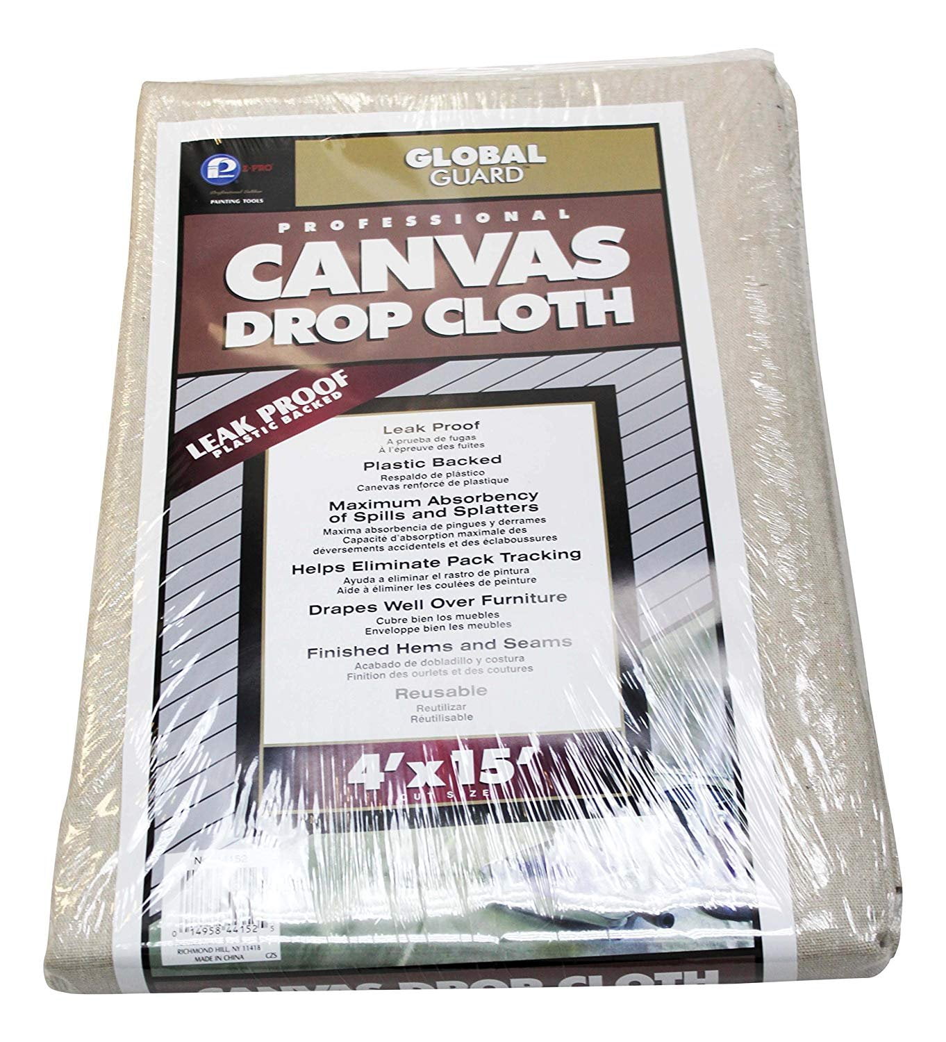 Premier 4' x 15' Canvas Drop Cloth with Leak Proof Plastic Back, 44152