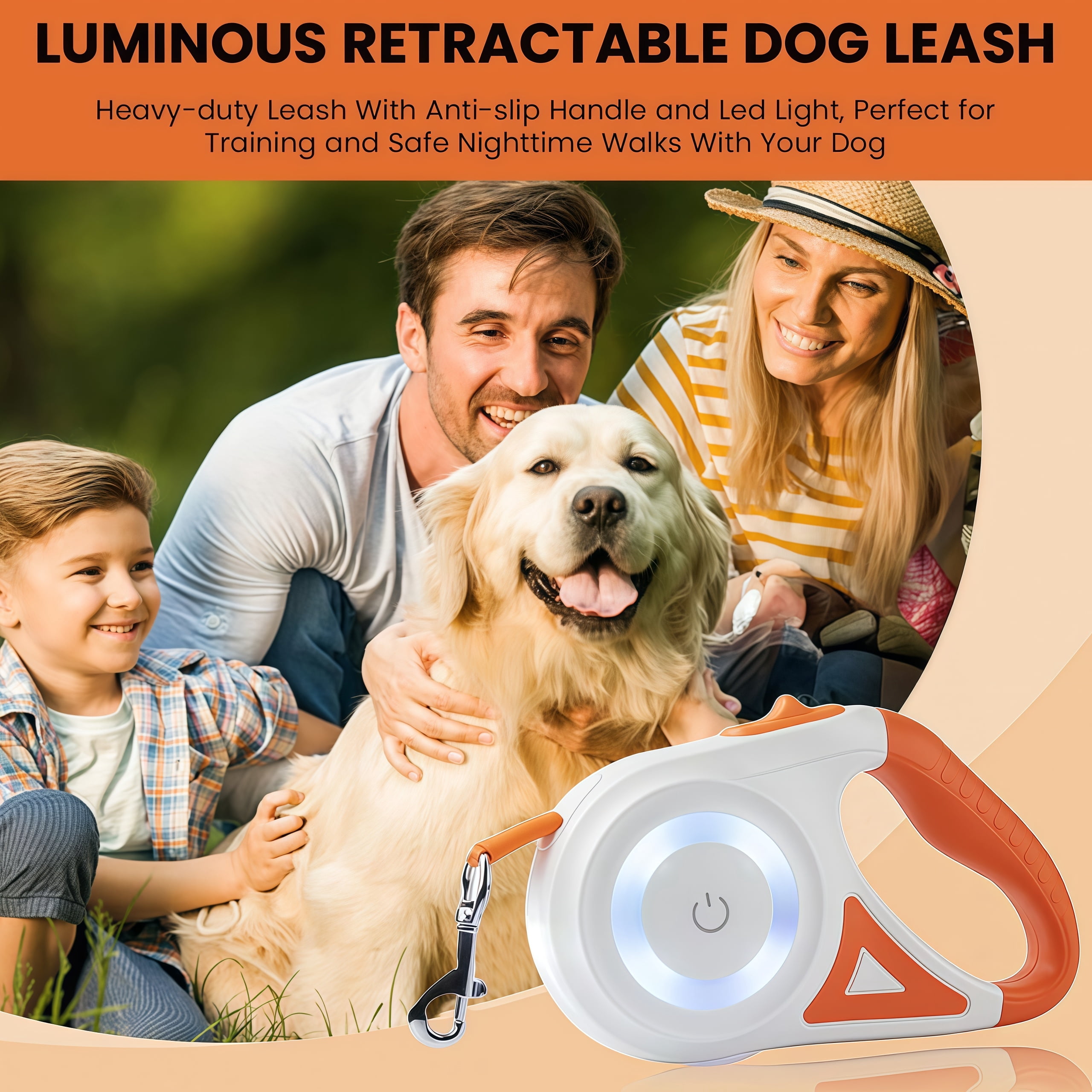 Dog Supplies Luminous Retractable Dog Leash with Front Safety Led Light - 360°Tangle-Free Training Leash for Ultimum Freedom with Anti Slip Handle Dogs & Cats - Purple
