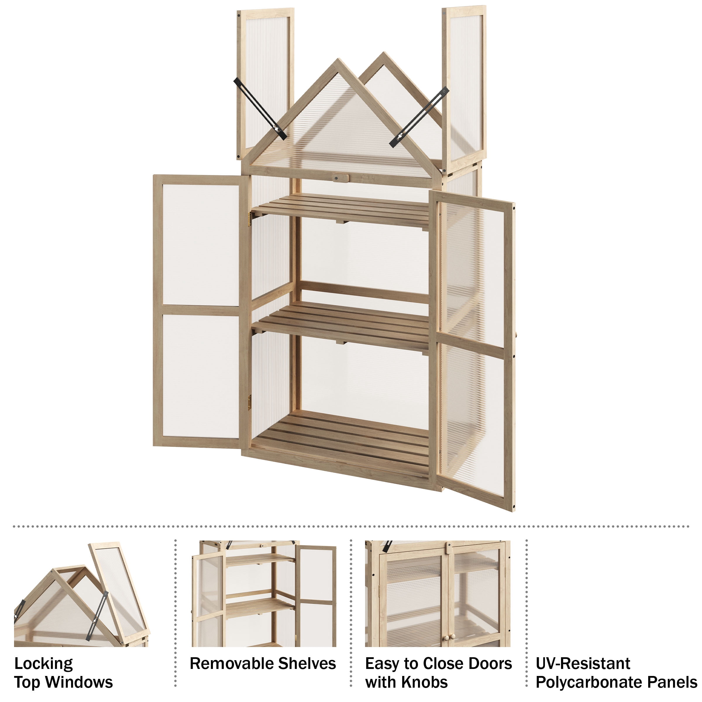 Home-Complete Wood Cold Frame Greenhouse with Removable Shelves