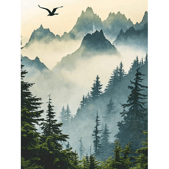 Misty Mountain Landscape Canvas Print/Wall Art,Suitable for Living Room,Bedroom,Office,Bathroom,and Yoga Room Decoration.