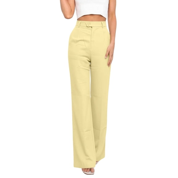Straight Wide Leg Dress Pants for Women High Elastic Waist Business Casual Work Office Summer Trousers with Pockets
