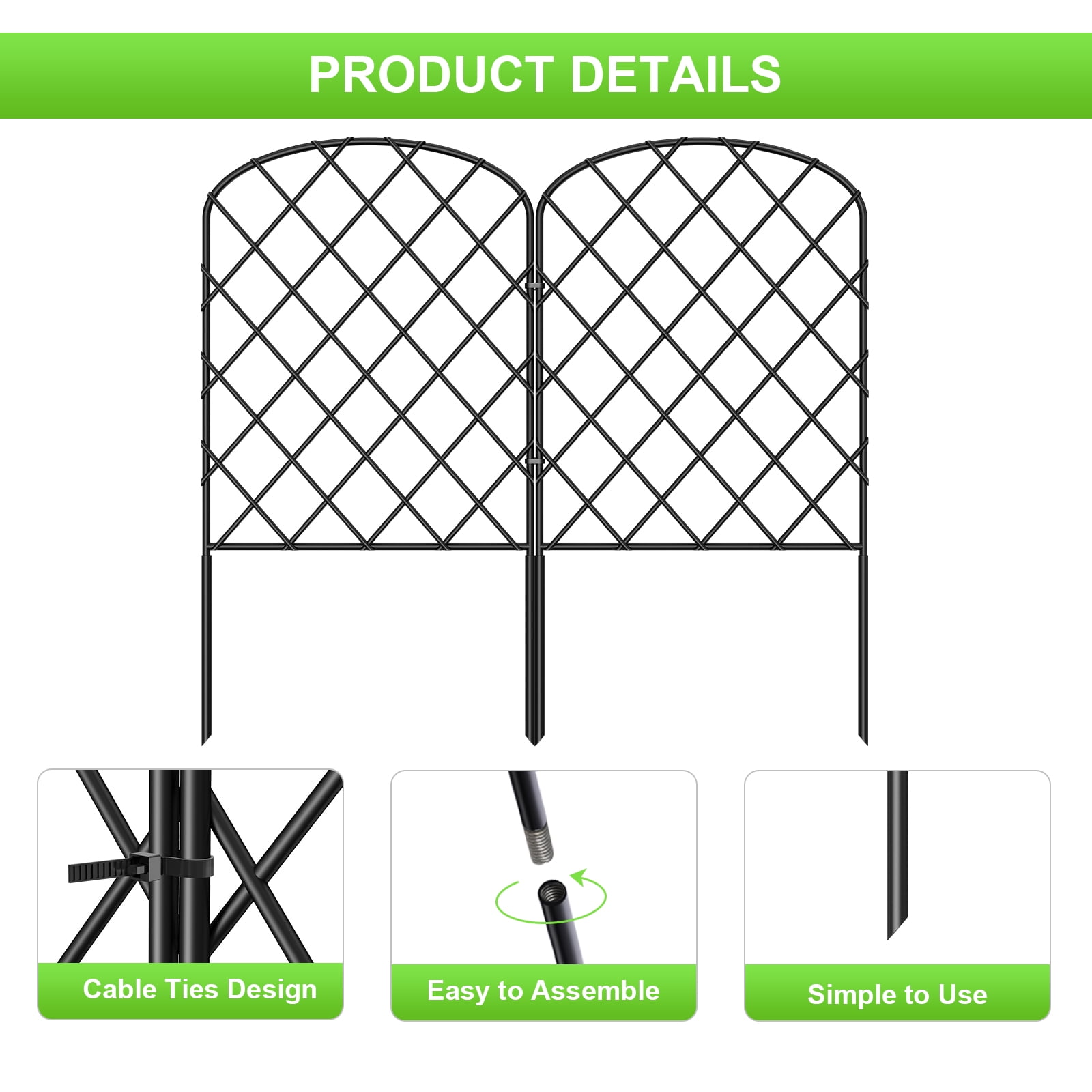 24" (H) x 20FT (L) Metal Decorative Garden Fence Outdoor Patio Barrier Diamond Lattice