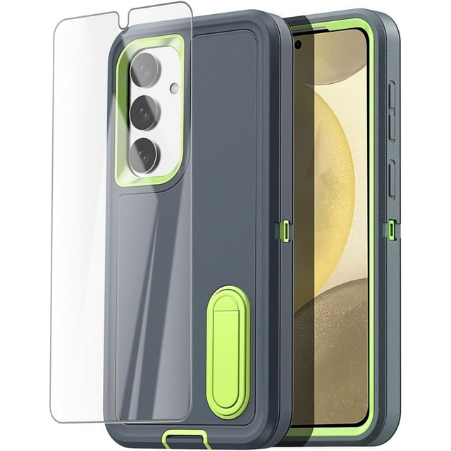 KOMI for Samsung Galaxy S24/S25 Case 5G Built-in Stand with Glass Screen Protector,Heavy Duty Drop Protection Full Body Rugged Shockproof Military Protective Tough Durable Cover for Galaxy S24/S25