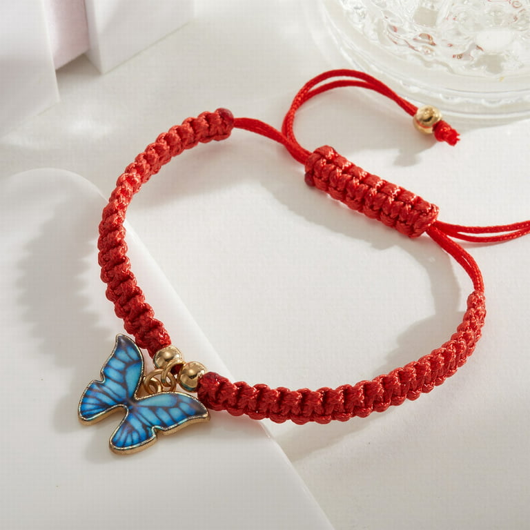 Hand Woven Butterfly Pendant Bracelet Adjustable New Year Red Rope