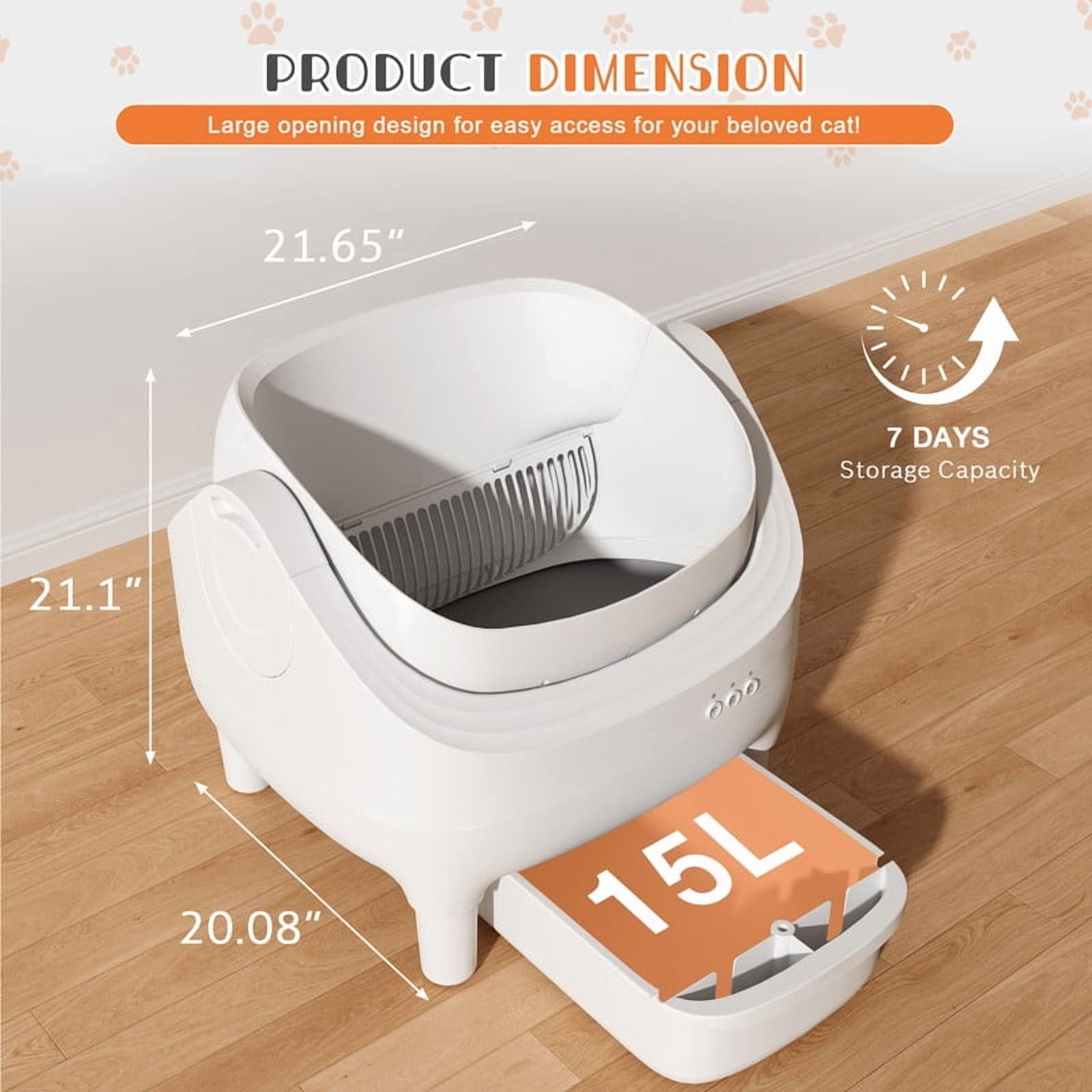 Homall Automatic Self-Cleaning Cat Litter Box – Large Open-Top Design for Multi-Cat Families, Integrated Safety Protection, Includes Trash Bags, White