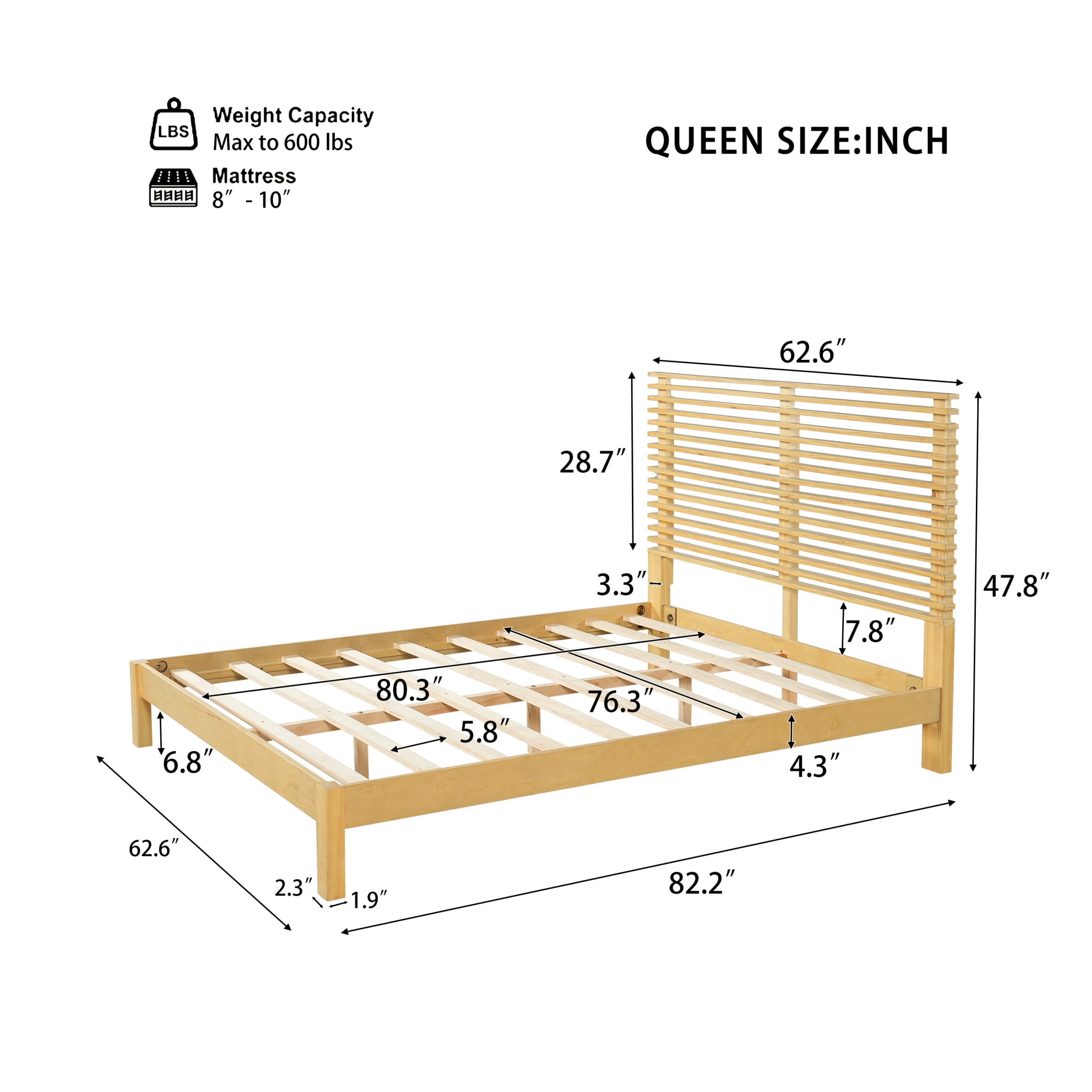 Christopher Knight Home Queen Wood Bed Frame with 2 Nightstands, Slatted Headboard Design, Natural