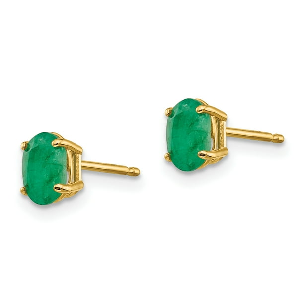 14k Yellow Gold Emerald Earrings May Birthstone Stud Gemstone