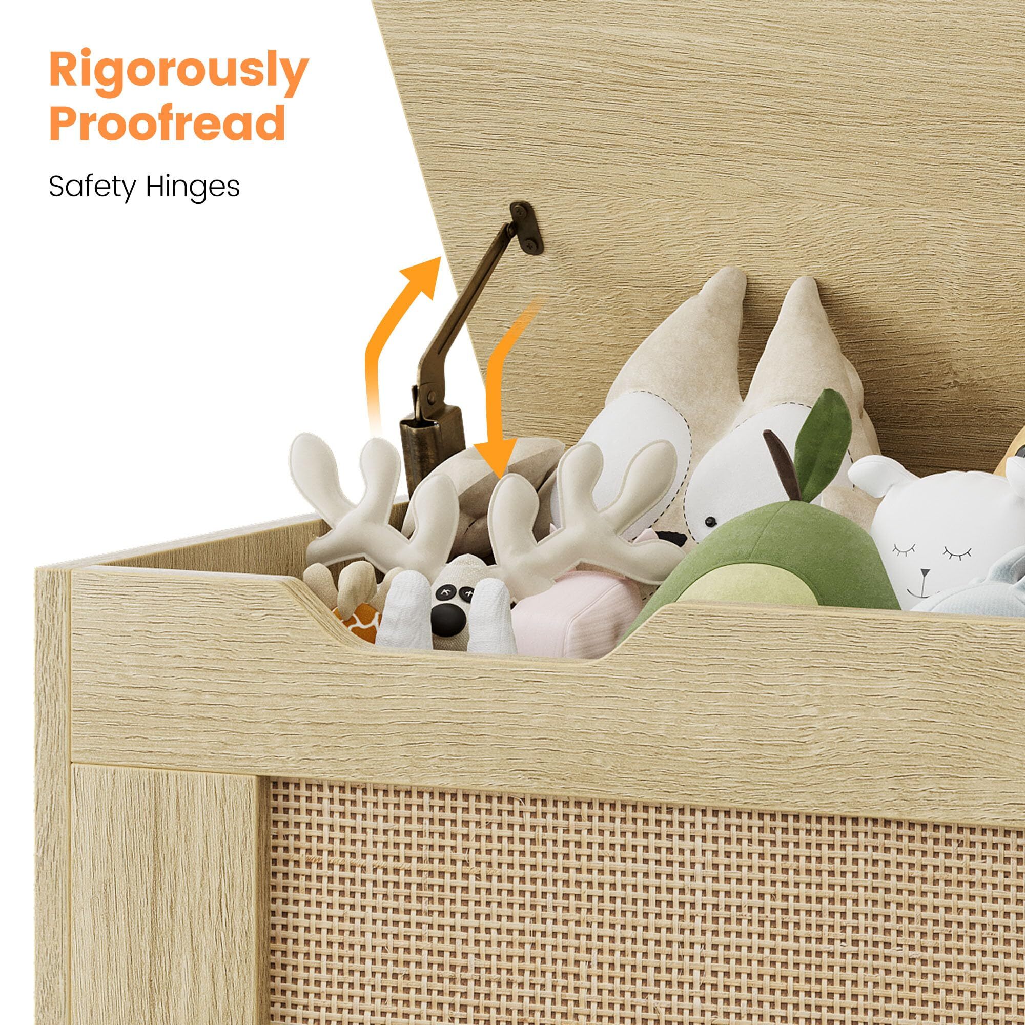 Storage Bench with Safety Hinge, Wood Large Toy Box, Storage Trunk for Entryway, Living Room, Bedroom
