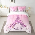 thumbnail image 2 of jejeloiu Paris Eiffel Tower 7-Piece Twin Bedding Sets,Cute Cartoon Butterflies Bedding Comforter Set,Pink Glitter Print Sheet Sets For Girls Kids,Microfiber Bedroom Decor Reversible, 2 of 8