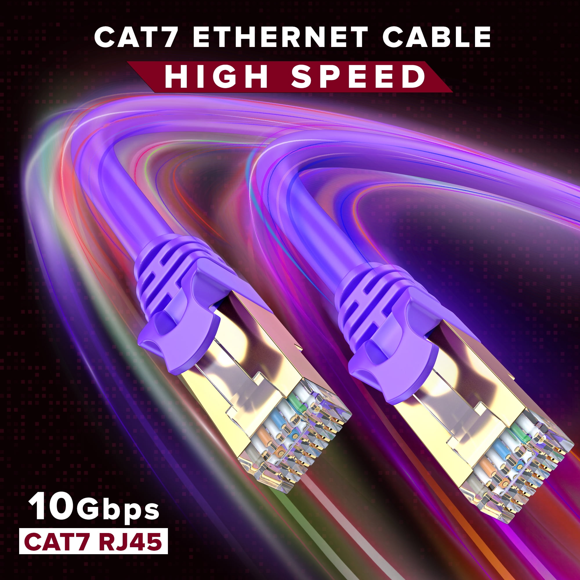 Cat 7 Ethernet Cable 12 ft - (6 Pack) High-Speed Cat7 Internet & Network LAN Patch Cables, RJ45 Connectors - Perfect for Gaming, Streaming, and More (Purple)