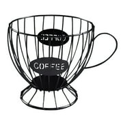 Vintage Large Capacity Coffee Pod Holder Iron Keeper Basket Organizer Container for Cafe Countertop Decor - Black