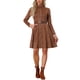 thumbnail image 2 of INSPIRE CHIC Vestido de Mujer de Ante Sintético con Cuello Alto, Cierre de Cremallera y Cinturón, Vestidos Vintage S Marrón Oscuro, 2 of 6