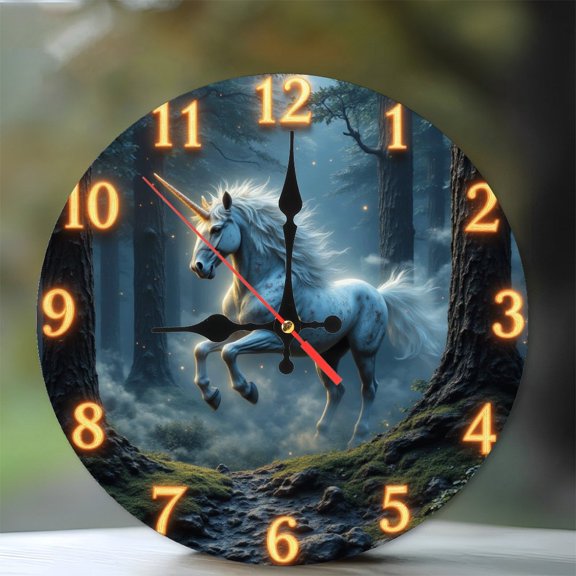 Unicorn Wall Clock 10-Inch Silent Wooden Wall Clock, Battery Operated (AA Batteries Not Included), Artistic Home Decor