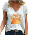 thumbnail image 2 of Hauts d'Été Grande Taille pour Femmes Mode Décontractée Tendance T-Shirt Col en V Imprimé Manches Courtes T-Shirt Col en V Femmes en Liquidation, 2 of 3