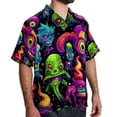 thumbnail image 2 of Alien Men's Button Down Spread Collar Casual Printed Short Sleeve Summer Beach Unisex Shirts, 2 of 6