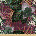 thumbnail image 2 of Ambesonne Tropical Fabric by the Yard Upholstery, Jungle Leaves Exotic Print, 1 Yard, Dark Fuchsia and Dark Grey, 2 of 5