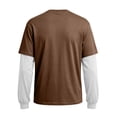 thumbnail image 5 of Men's T-Shirt Fake Two-Piece Layered Look Contrast Sleeve Casual Long Sleeve Pullover Fall Solid Color Top, 5 of 6