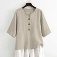 thumbnail image 5 of Women's 3/4 Sleeve Crew Neck T-Shirt, Casual Solid Color Elbow Length Sleeve Top, Soft Stretch Lightweight Basic Pullover Tee for Daily Layering 02-Beige XXL, 5 of 5