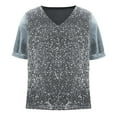 thumbnail image 3 of ZKCCNUK Womens Tops New Solid Color Sequined Velvet Patchwork V-neck Short Sleeved T-shirt, 3 of 6