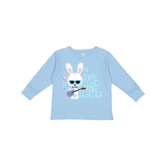 Inktastic Lets Rock This Easter with Bunny and Guitar Boys Long Sleeve Toddler T-Shirt