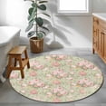 thumbnail image 3 of Round Rugs 3Ft, Pink Flowers Round Area Rug Washable Indoor Throw Carpet, Green Country Botanical Floral Leaves Small Non Slip Circle Rug for Bedroom Living Room Home Decor Aesthetic, 3 of 8