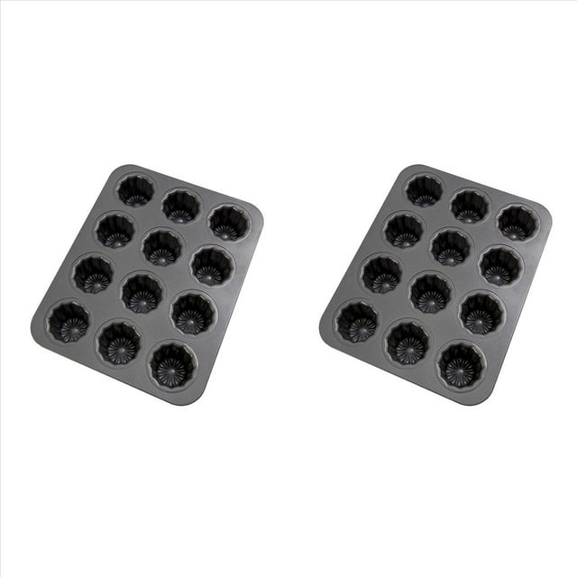 2X Molde Canele de 12 Cavidades Molde para Pasteles Molde Antiadherente para Magdalenas Canele Molde para Magdalenas para Horno Moldes para Pudín para Hornear