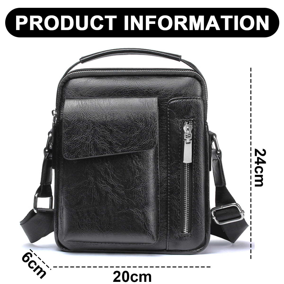 Sac Bandoulière En Cuir PU Vintage Pour Homme - Format Compact 20x6x24 Cm - Noir Ou Marron - Idéal Pour Sorties Décontractées