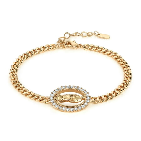 hzman virgin mary bracelet for women dainty retro religious cubic zirconia our lady of guadalupe bracelet 14k gold plated link bracelet jewelry gift