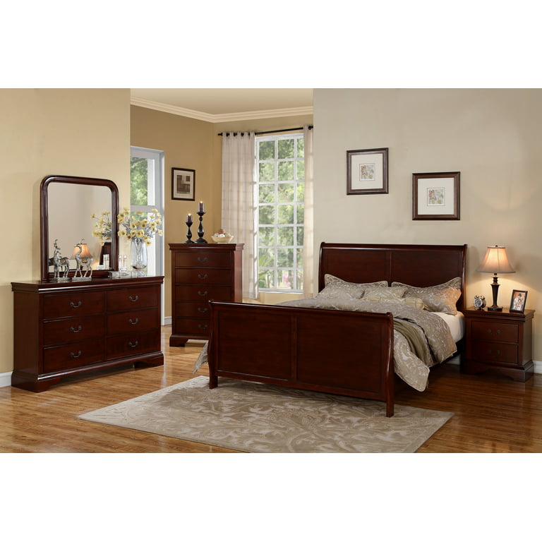 Louis Philippe King Size Bedroom Set - Cherry Brown