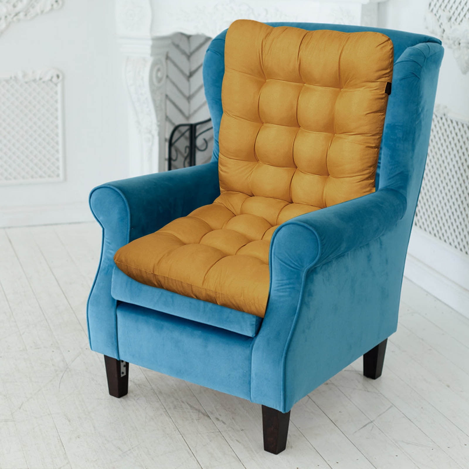 All-Weather High Back Rocking Chair Cushion - Tufted Outdoor/Indoor Seat & Back Pillow with Secure Ties - Thick Padded Replacement Cushion for Patio Furniture & Wooden Rockers