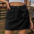 thumbnail image 2 of Midsumdr Mini Skirt for Women Casual Fashion Elastic Waist Workwear Pockets Skirt Solid Color Reto Temperament Loose Fit Skirts, 2 of 7