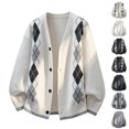 thumbnail image 4 of Mens Cardigan Sweaters Argyle Plaid Button Down V Neck Knit Long Sleeve Loose Knit Outerwear Sweaters Tops, 4 of 6