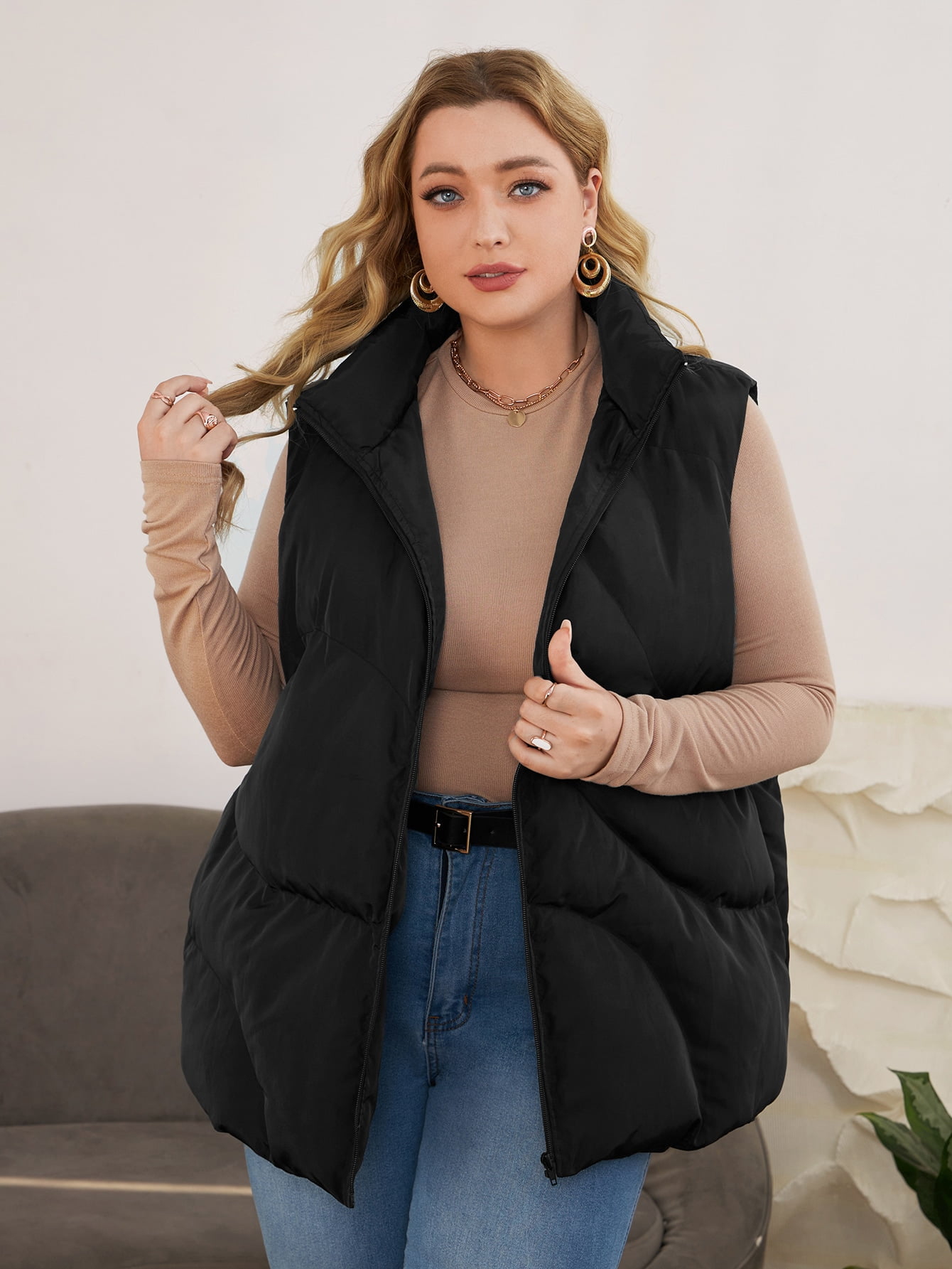 mock neck puffer jacket women's