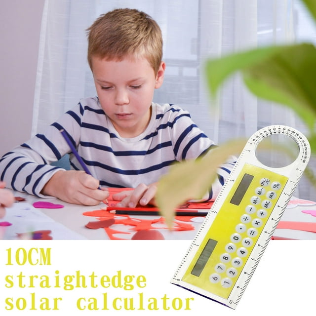Iumwxz stationary 3-in-1 10cm Solar Ruler Calculator Multifunctional Large Display Screen Mini Solar Card Ruler Calculator Office supplies Yellow Plastic Deals on home