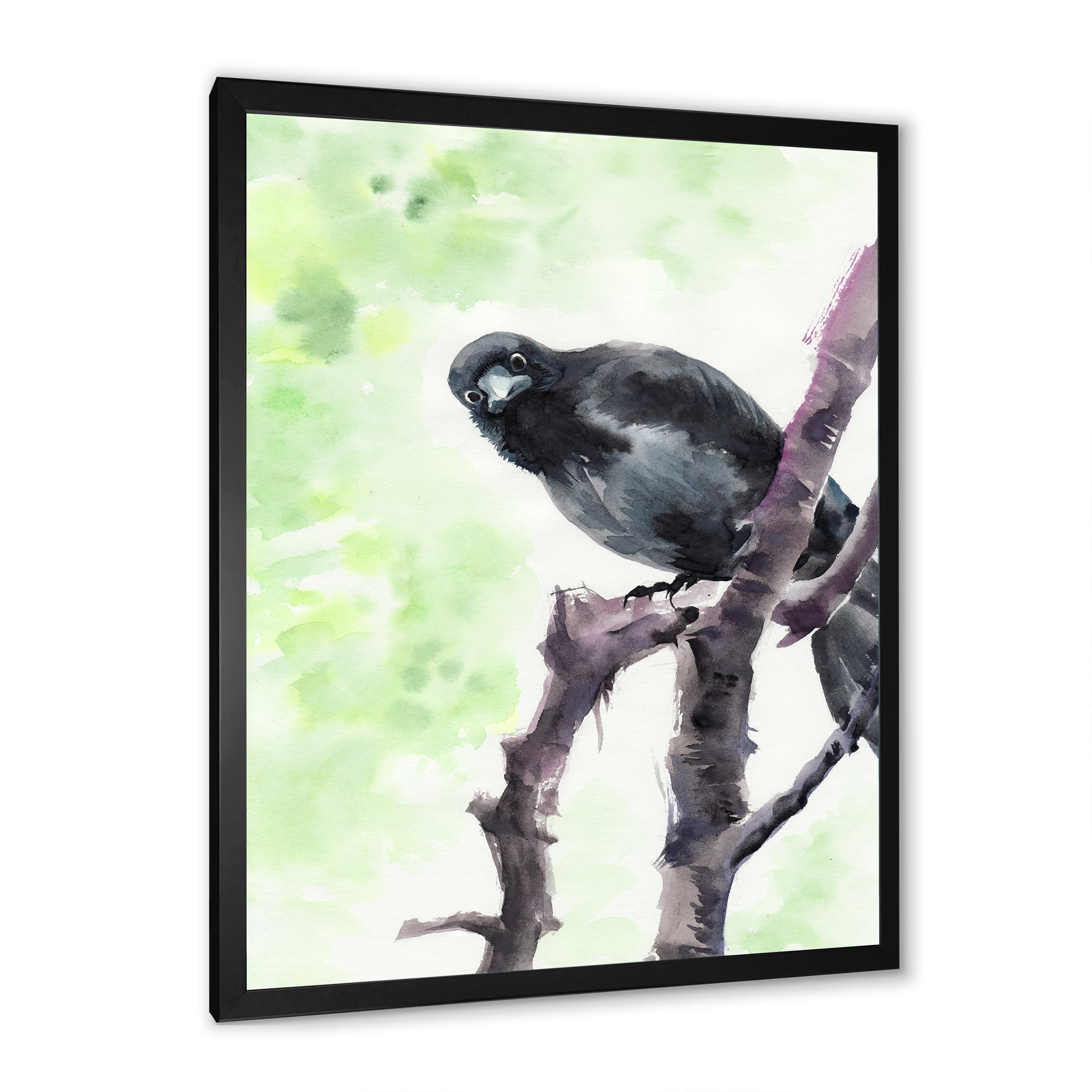 Designart 'Curious Crow Sitting On A Branch' Traditional Framed Art Print