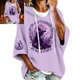 thumbnail image 4 of Arlun In October We Wear Purple Witch Hoodies Women's Cancer Awareness Month Ribbon Graphic 3/4 Sleeve Hooded Sweatshirts Casual Loose Comfort Drop Shoulder Pullovers, 4 of 6