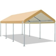 ADVANCE OUTDOOR Upgraded 10'x20' Steel Carport with Adjustable Height from 9.5 to 11 ft, Heavy Duty Car Canopy Garage Party Tent Boat Shelter Portable, Beige