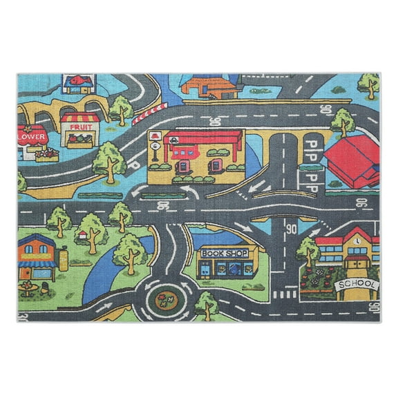 Sussex Home Low Pile Kids Rug for Playroom - Ultra-Thin Non-Slip Road Area Rug for Kids - Washable Cotton Educational Rug for Kids Room - 59 x 39.5 Inches